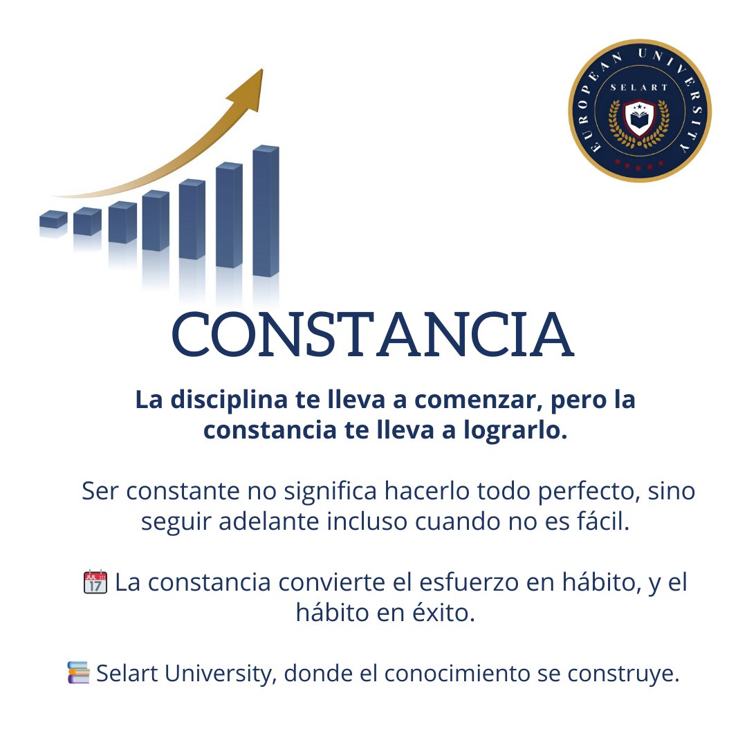 SELARTSPAIN's tweet photo. onsejos SELART✨ CONSTANCIA 📊
La Constancia es la clave del crecimiento personal y profesional.
No se trata de avanzar rápido, sino de avanzar siempre. Cada paso, por pequeño que sea, te acerca a tu meta.
#constancia #selart #estudios #seus https://t.co/4WSM8U6vR1