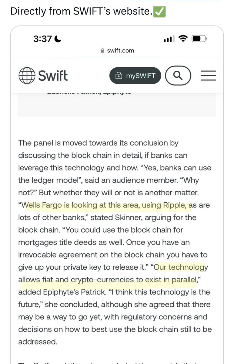 nautitoken's tweet photo. SWIFT HAVE JUST CONFIRMED……..

WellsFargo are in talks with Ripple. Below is the article from https://t.co/0lKlEkyGKo website:

#nautitoken #XRP #Ripple #bloomberg #swift #defi #news https://t.co/QtErvbWloX