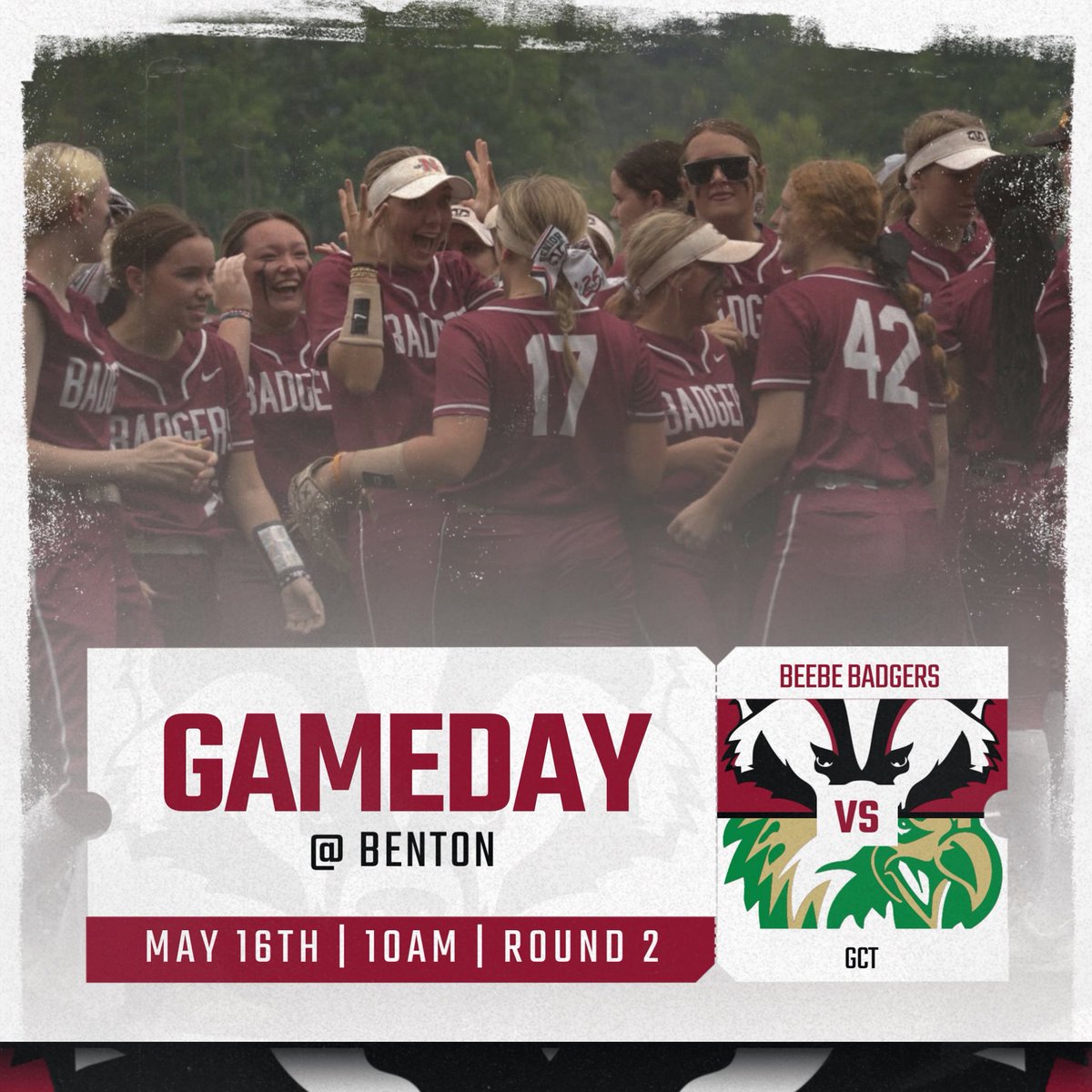 Gameday! Your Lady Badgers are in round 2 of the state tournament fighting for a spot in the final 4! 
📍 Benton High School (300 Algood St
Benton, AR  72015)
🎟️ gofan.co/event/3589887?…
⏰ 10:00am
🆚 GCT
