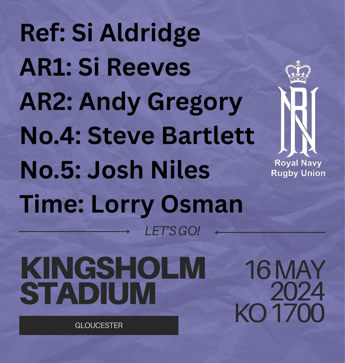 Today sees the RNRURS officiating the British Army Masters vs RAF Cultures rugby match! Wishing both teams the best of luck. 🏉

🗓️ 16 May 2024
⏰ KO 17:00 BST
📍 Kingsholm Stadium, Gloucester

Go well team!

 #ArmyRugby #RAFRugby #InterServiceRugby #RugbyUnion