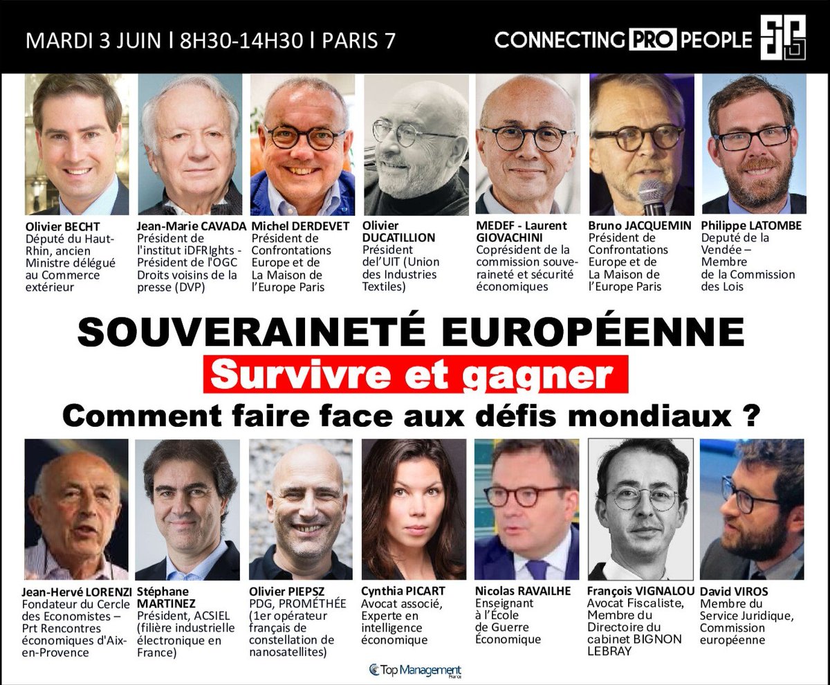 CONNECTINGPROPEOPLE (@connectingpro_) on Twitter photo Rejoignez-nous lors de la matinale de <a href="/CONNECTINGPRO_/">CONNECTINGPROPEOPLE</a> "Regards croisés" et partager avec nos intervenants reconnus sur ce sujet essentiel pour nos entreprises !
Ensemble pour mieux réussir
#Souveraineté #France #Europe #Economie #Concurrence #Compétitivité Rejoignez-nous lors de la matinale de <a href="/CONNECTINGPRO_/">CONNECTINGPROPEOPLE</a> "Regards croisés" et partager avec nos intervenants reconnus sur ce sujet essentiel pour nos entreprises !
Ensemble pour mieux réussir
#Souveraineté #France #Europe #Economie #Concurrence #Compétitivité