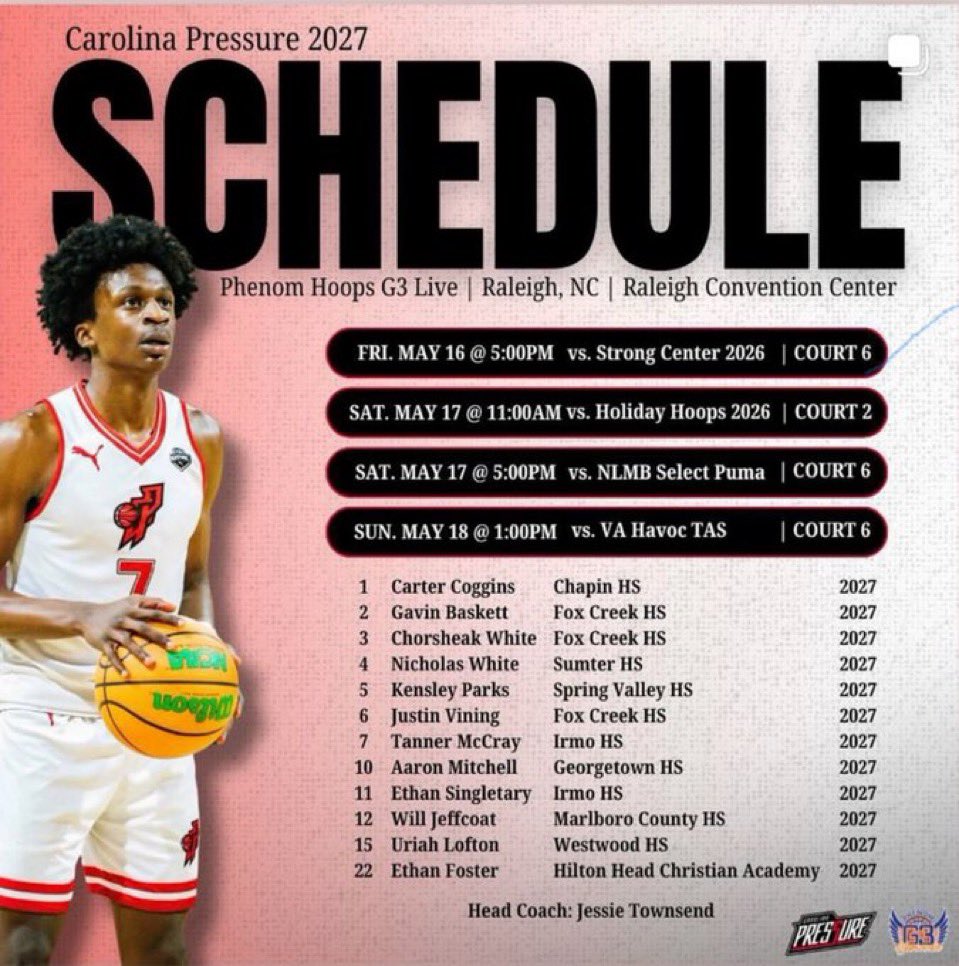 Coaches, here is my schedule for live period this weekend. <a href="/Phenom_Hoops/">Phenom Hoop Report</a>
<a href="/Coach_Rick57/">Rick Lewis</a> <a href="/colbylewis20/">Colby Lewis</a> <a href="/ty1ewis/">Tyler Lewis</a> <a href="/JeffreyBendel_/">Jeff Bendel</a> <a href="/POBScout/">Patrick O'Brien</a>