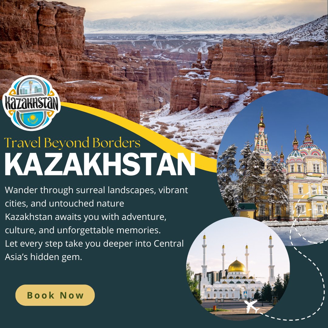 EuropeanKonnect's tweet photo. ✨ Discover the Land of Wonders: Kazakhstan Awaits! 🌍⛰️

Get ready to be swept away by the surreal beauty of Kazakhstan – from the futuristic vibes of Nur-Sultan to the majestic peaks of the Tien Shan mountains, crystal-clear lakes, and endless steppe landscapes. 🏙️🏞️ https://t.co/YQlffMqeKT