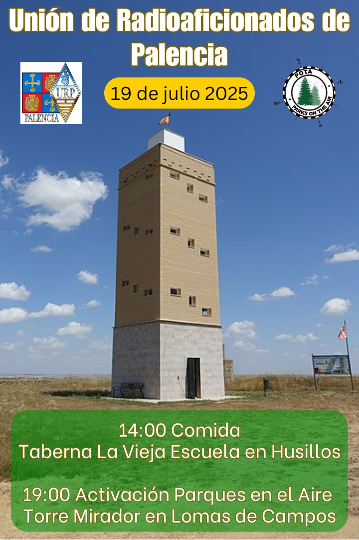 ¡Vuelve la actividad anual en Lomas de Campos! Este año habrá una comida previa a la activación en la taberna La Vieja Escuela en Husillos, para después desplazarnos hasta la Torre Mirador en Lomas de Campos para activar la referencia POTA.  ¡Todo el mundo es bienvenido!