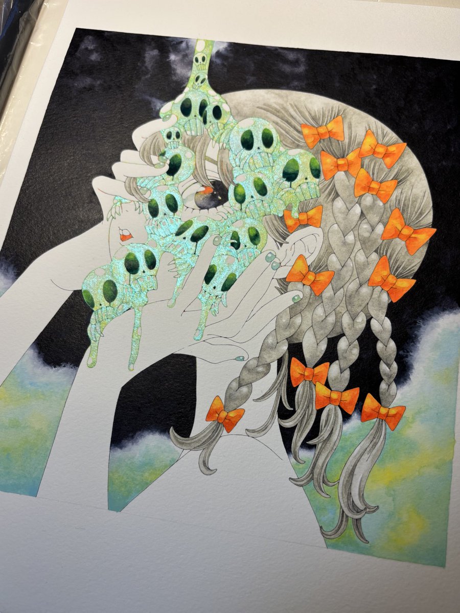 原画はラメなんだぜ〜💀💚✨
#透明水彩