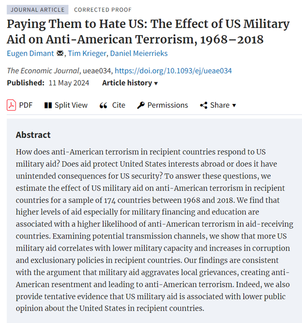 TimKriegerFR's tweet photo. Hey #NEPS #PeaceScience fam!
Thrilled that our paper w/ @eugen_dimant & Daniel Meierrieks—“Paying Them to Hate US” (@EJ_RES 24)—made the NEPS Medal 2025 shortlist!🥳
If it speaks to you, pop your vote in by email before 20 May👉https://t.co/wjO4SyJRwK
@UniFreiburg #econtwitter https://t.co/zhufoGqoDu