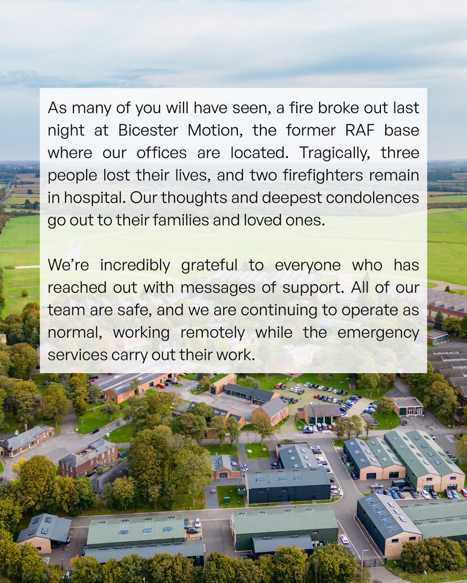 We are shocked and deeply saddened by the news of the fire at Bicester Motion last night and the tragic loss of life. 

Bicester Motion's response statement can be found here:
bicestermotion.com/latest/respons…