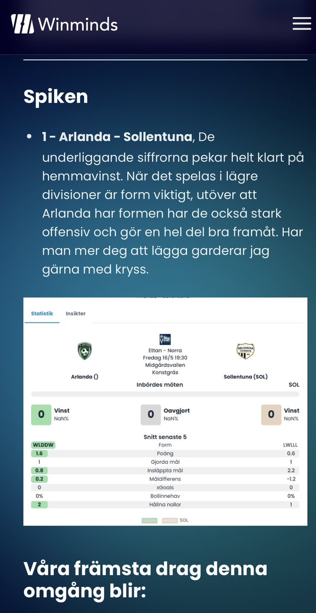 winminds_se's tweet image. TOPPTIPSET - FREDAG 🟠

Veckans spik⤵️
1 - Arlanda - Sollentuna 🔨

Nycklar 🔐⤵️
- Chelsea - Manchester United 👀
- Örgryte - Varberg a 👀

Speltipset finns här att läsa igenom &amp;amp; använda verktyget⤵️

winminds.se/playtips 📊

#Topptipset #Allsvenskan #192kr #kupongen