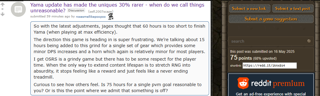 Nightmare/Nex drops are unreasonable (for irons)

But we are getting people complaining about BIS armour taking 75 hours to grind when updates like yama happen  once a year 

The popularity of ironman is great but it leads to casual players complaining about a grindy mode idk