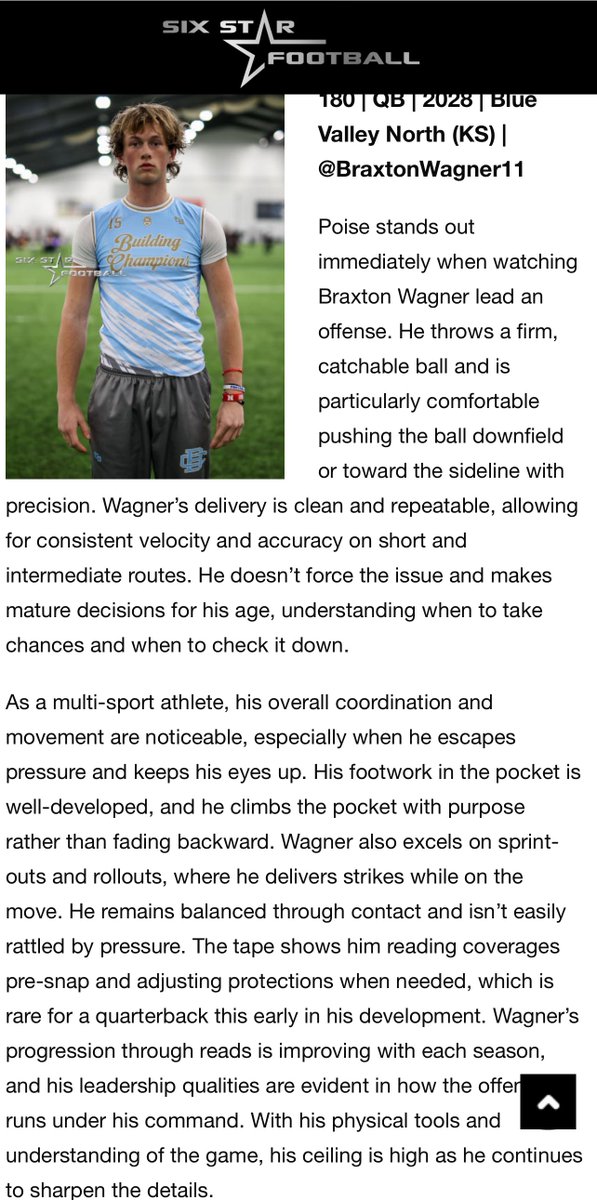 Braxton Wagner (@braxtonwagner11) on Twitter photo A lot of great athletes in the 2028 class! <a href="/baron_marshall/">Baron Marshall</a> <a href="/jax_lemmon/">Jax Lemmon</a> <a href="/tommyknight44/">Tommy knighton</a> <a href="/SMBates98/">samuel bates</a> <a href="/Ryder21king/">Ryder King</a> . Thank you <a href="/sixstarfootball/">Six Star Football | PLUS+</a> ! A lot of great athletes in the 2028 class! <a href="/baron_marshall/">Baron Marshall</a> <a href="/jax_lemmon/">Jax Lemmon</a> <a href="/tommyknight44/">Tommy knighton</a> <a href="/SMBates98/">samuel bates</a> <a href="/Ryder21king/">Ryder King</a> . Thank you <a href="/sixstarfootball/">Six Star Football | PLUS+</a> !