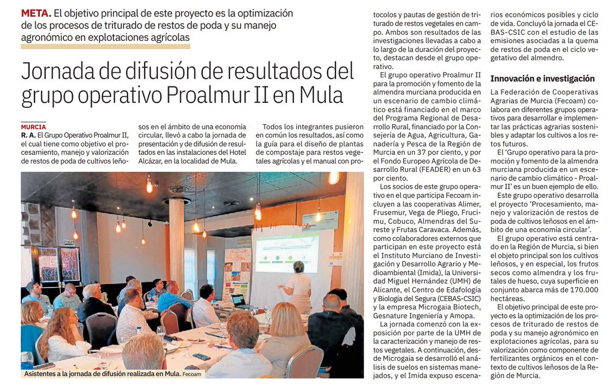 La jornada de presentación y de difusión de resultados del Grupo Operativo Proalmur II en las instalaciones del Hotel Alcázar, en la localidad de Mula, en <a href="/laverdad_es/">laverdad_es</a> 📰 Enlace a la noticia completa ▶️ laverdad.es/economia-regio…