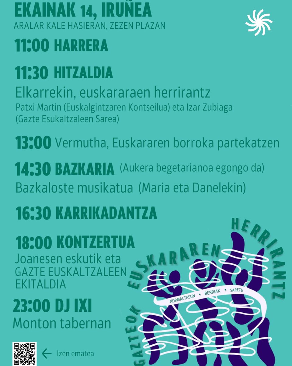 Kaixokaixo! 

Ekainak 14ean gazte euskaltzaleok hitzordu garrantzitsua izango dugu!🔥

Euskaren herrirantz urratsak emateko prest gauden gazteok elkartu, hausnartu ta saretzeko espazioa ireki nahi dugulako ikasturte bukaera honetan!

Animatu!🔥