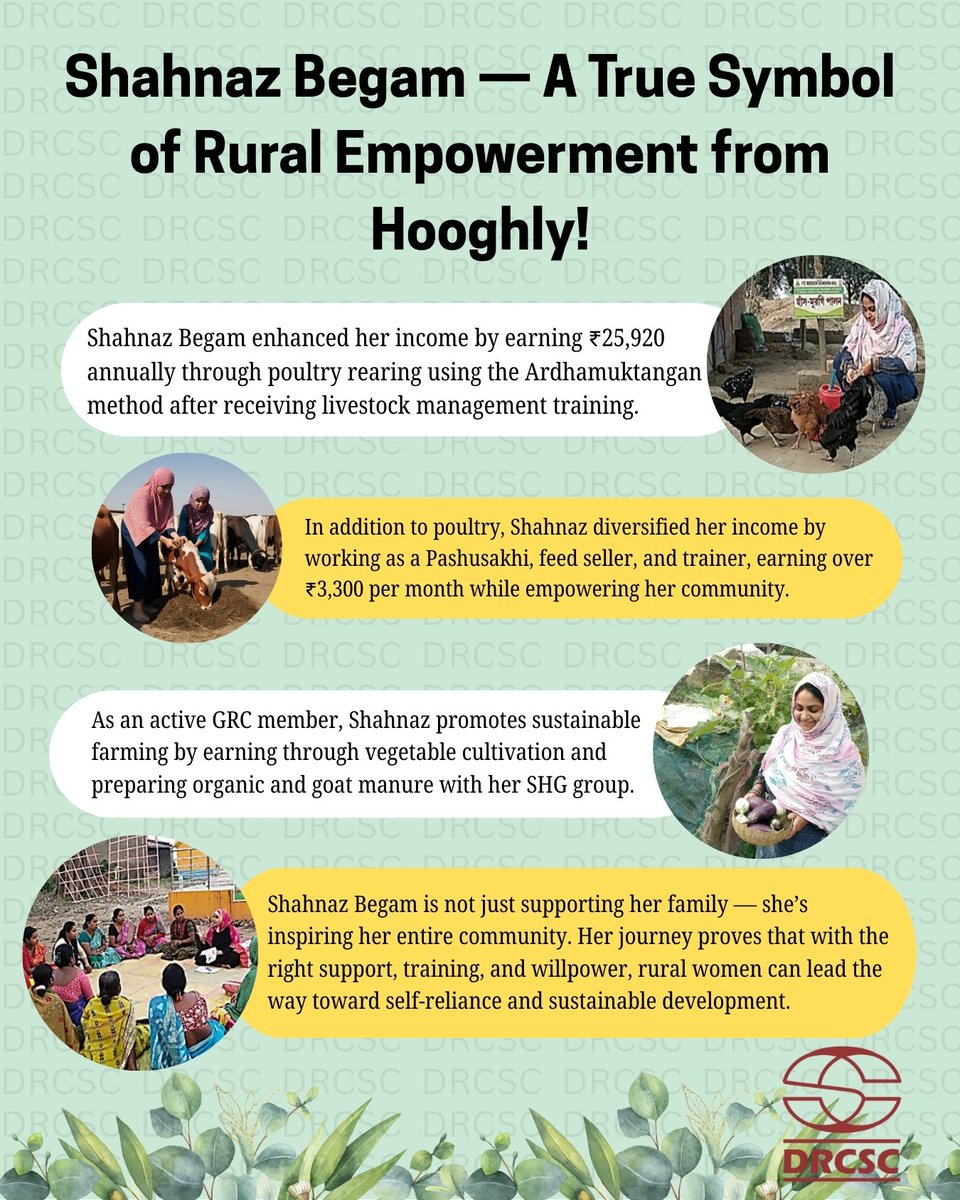 DrcscIndia's tweet photo. Meet Shahnaz Begam — A True Symbol of Rural Empowerment from Hooghly!
#WomenEmpowerment #RuralLeadership #ShahnazBegam #Pashusakhi #GRC #LivelihoodDevelopment #FinancialLiteracy #OrganicFarming #EmpoweredWomen #DRCSC #ITCMSK #SustainableLivelihoods https://t.co/vJkVmZIwkq
