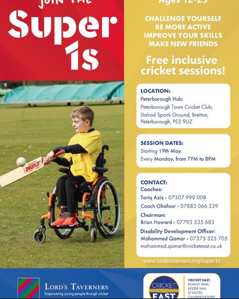 pborotowncc's tweet image. As an ECB Disability Hub working with Cricket East this summer programme starts from Monday 19 May 

For ages 12-25

#ptcc