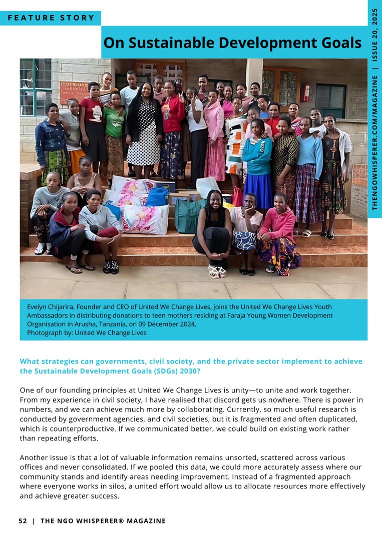 uwechangelives's tweet photo. Excited to share that our Founder and CEO is featured in The NGO Whisperer® Magazine (Issue 20)!
She shares how United We Change Lives was born and the impact we’re making in Tanzania.
Subscribe here: https://t.co/svd2HF2VsC

#socialinnovation #socialimpact #unitedwechangelives https://t.co/KzYg2a2bpJ