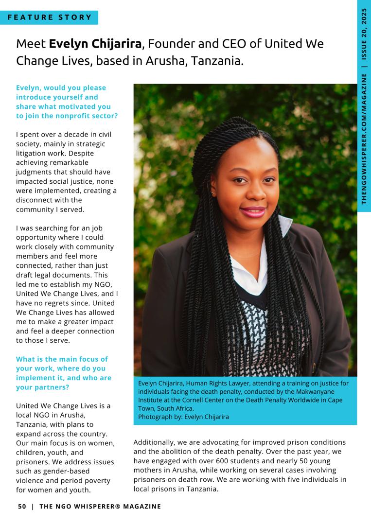 uwechangelives's tweet photo. Excited to share that our Founder and CEO is featured in The NGO Whisperer® Magazine (Issue 20)!
She shares how United We Change Lives was born and the impact we’re making in Tanzania.
Subscribe here: https://t.co/svd2HF2VsC

#socialinnovation #socialimpact #unitedwechangelives https://t.co/KzYg2a2bpJ