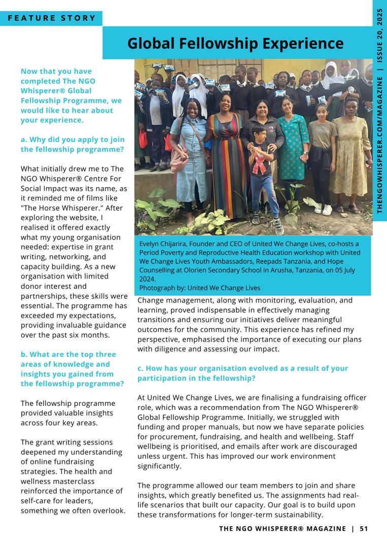 uwechangelives's tweet photo. Excited to share that our Founder and CEO is featured in The NGO Whisperer® Magazine (Issue 20)!
She shares how United We Change Lives was born and the impact we’re making in Tanzania.
Subscribe here: https://t.co/svd2HF2VsC

#socialinnovation #socialimpact #unitedwechangelives https://t.co/KzYg2a2bpJ
