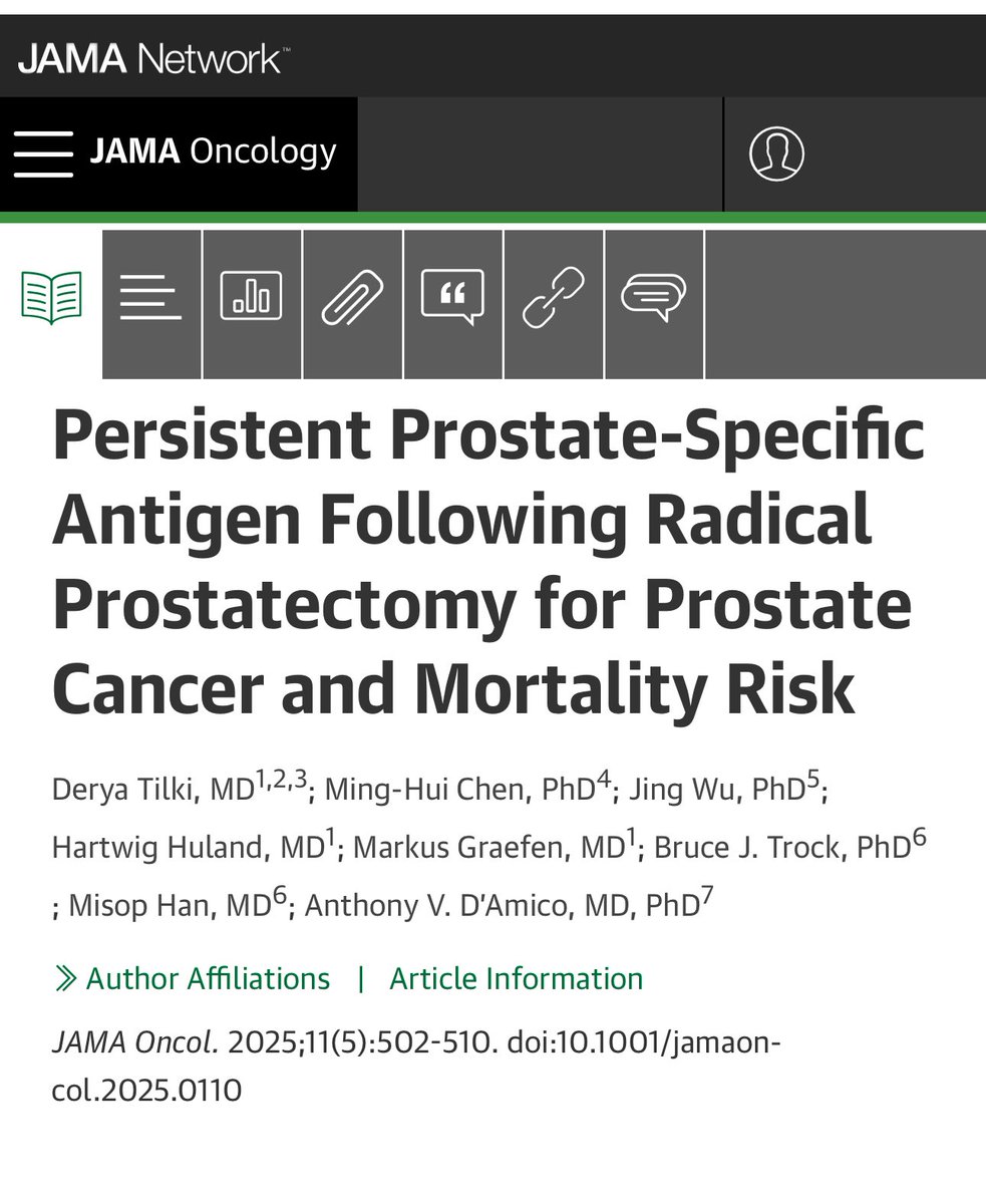 After prostatectomy, don’t rush post-op treatment.
This large study (n=43,298) suggests:
🔵PSA should be checked at least 3 months
🔵Higher persistent PSA = worse prognosis
🔵Early treatment may lead to overtreatment
<a href="/JAMAOnc/">JAMA Oncology</a> <a href="/Tilki_De/">Derya Tilki, MD</a> <a href="/APCCC_Lugano/">Advanced Prostate Cancer Consensus Conference</a> <a href="/OncoAlert/">OncoAlert</a> <a href="/ONCOassist/">ONCOassist® | The go-to oncology app</a>