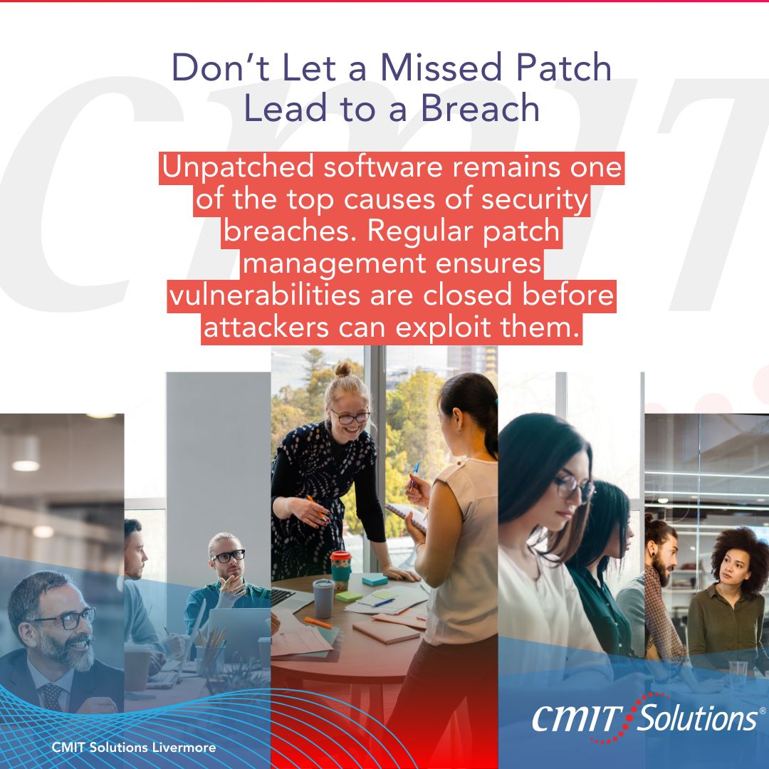 CMITLivermore's tweet photo. Patch fast. Patch often. CMIT Solutions of Livermore manages updates so you don’t have to worry about hidden vulnerabilities. Visit https://t.co/fpEuyDYBLG or call (925) 709-5760. #PatchManagementSupport #SecurityUpdateExperts #LivermoreCyberResilience #VulnerabilityFixSolutions https://t.co/D18ehwgAhG