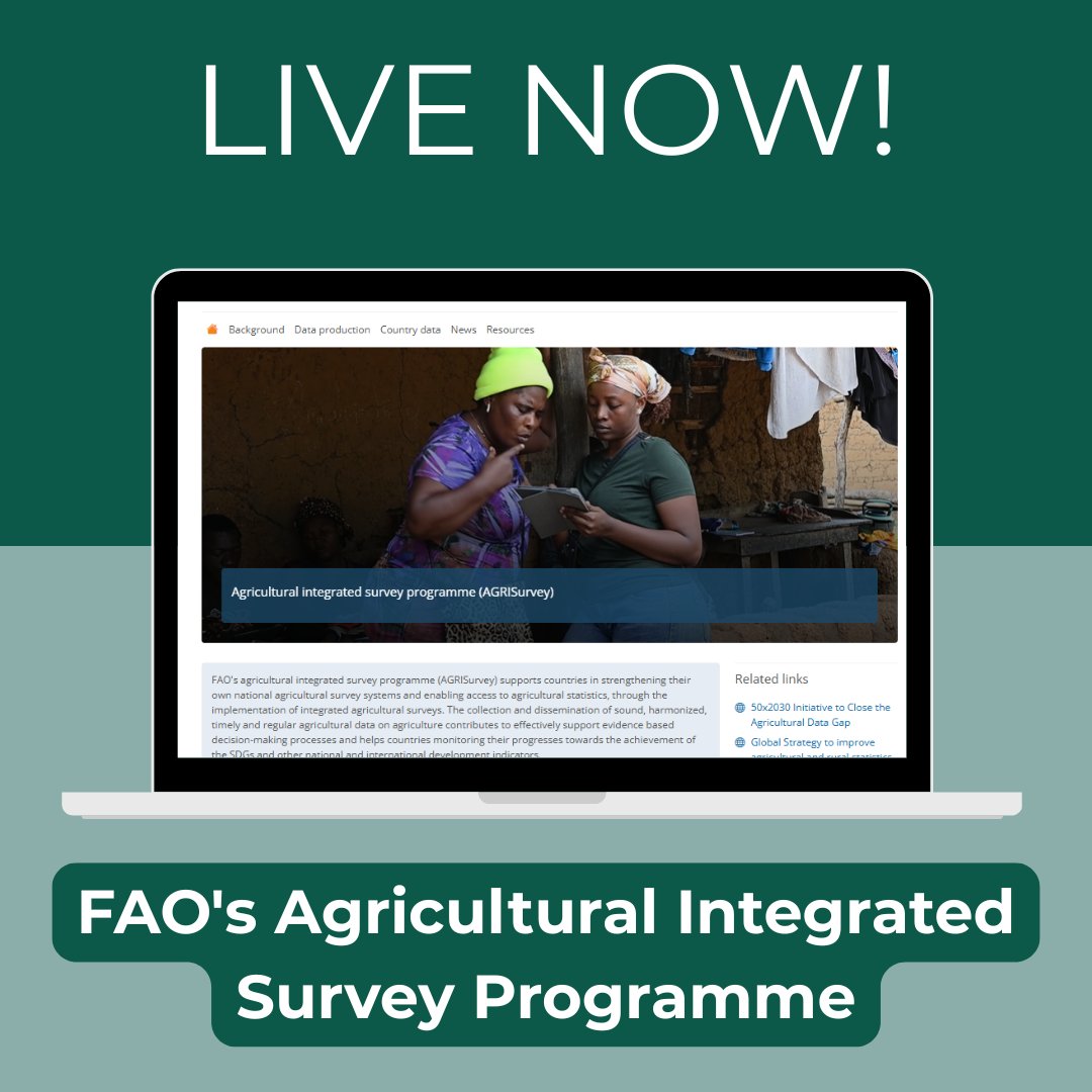 FAO Statistics (@faostatistics) on Twitter photo Check out the new website on FAO’s Agricultural integrated survey programme to find the latest resources and information on the implementation of <a href="/50x2030/">The 50x2030 Initiative</a> and more!
📊fao.org/in-action/agri… Check out the new website on FAO’s Agricultural integrated survey programme to find the latest resources and information on the implementation of <a href="/50x2030/">The 50x2030 Initiative</a> and more!
📊fao.org/in-action/agri…