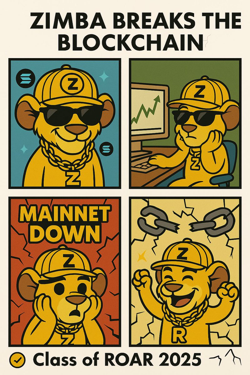 ZimbaCoin's tweet photo. $ZIMBA launched too hard… even the blockchain said ‘I’m out.’

Mainnet: down. Bags: up. Vibes: unbreakable. 🦁💥🔗

Launch Date: May 19
Make sure you smash that Telegram sub on bio — don’t miss the hottest drops and alpha!

#ZimbaCoin #Solana #MemeSeason
#RoarToTheMoon #ZimbaMemeSeries