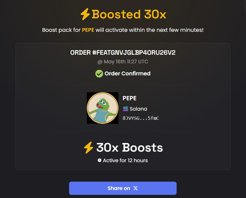 Pepe_SolTweet's tweet photo. Boost pack for PEPE will activate within the next few minutes! https://t.co/Ul4mjhQXJU