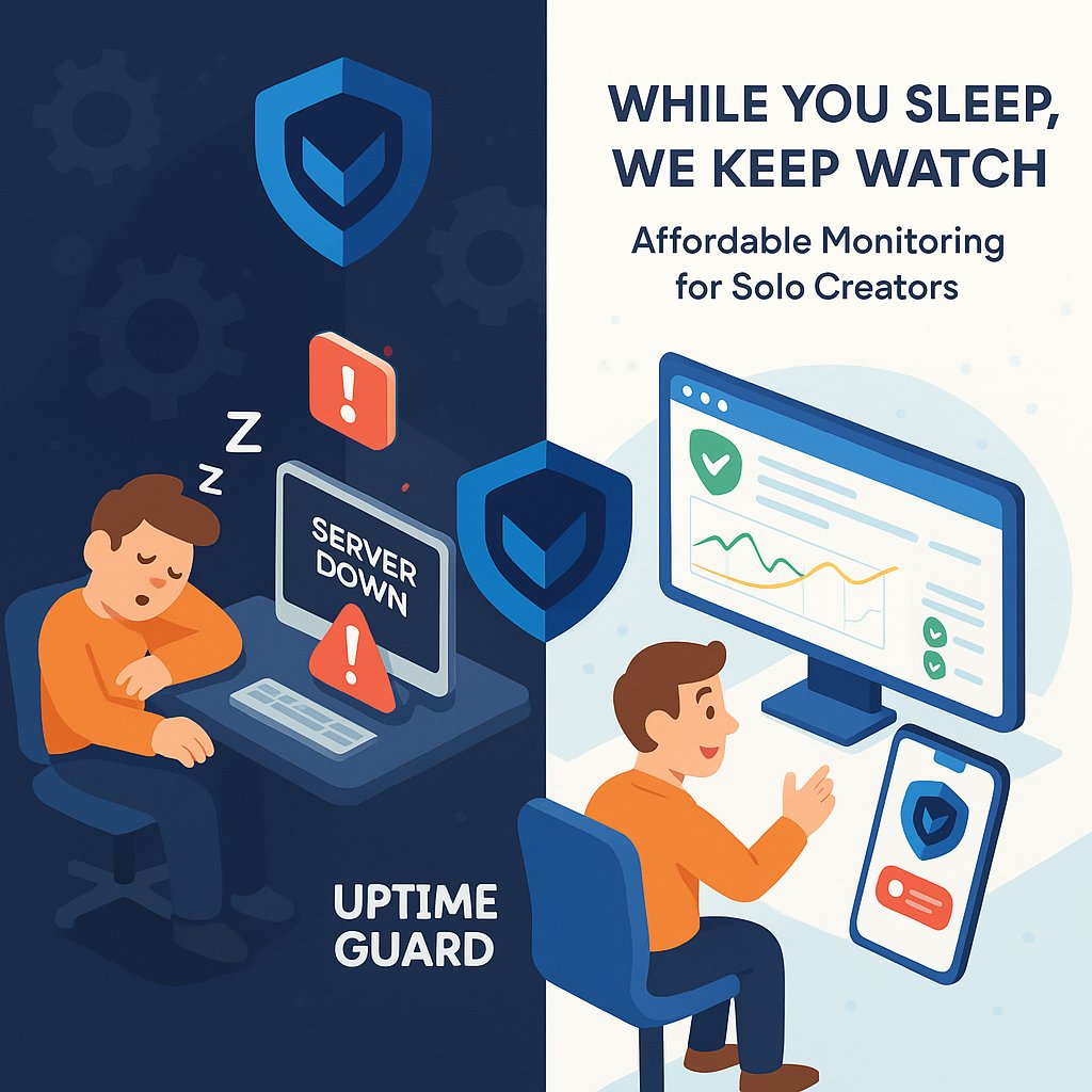 UptimeGuardXYZ's tweet photo. 🚀 Just launched UptimeGuard!  Simple, affordable uptime monitoring built specifically for indie developers and small teams.  No complex dashboards or enterprise pricing - just reliable alerts when your site goes down.  

Check it out: https://t.co/WyLzFF6Nbc  #IndieHackers https://t.co/BJ1Qch6zud