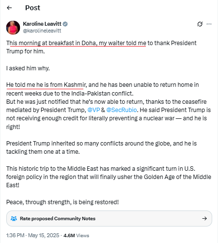 IndiaCrooks's tweet photo. Never thought that @WhiteHouse official would indulge in #CheapPropaganda to cover @realDonaldTrump's obnoxious #Ceasefire claims on #IndiaPakistanWar. Why would @PressSec @karolineleavitt make such laughable post with familiar narrative seen many times earlier?🤦
@VP @JDVance https://t.co/6ghFKW9G96