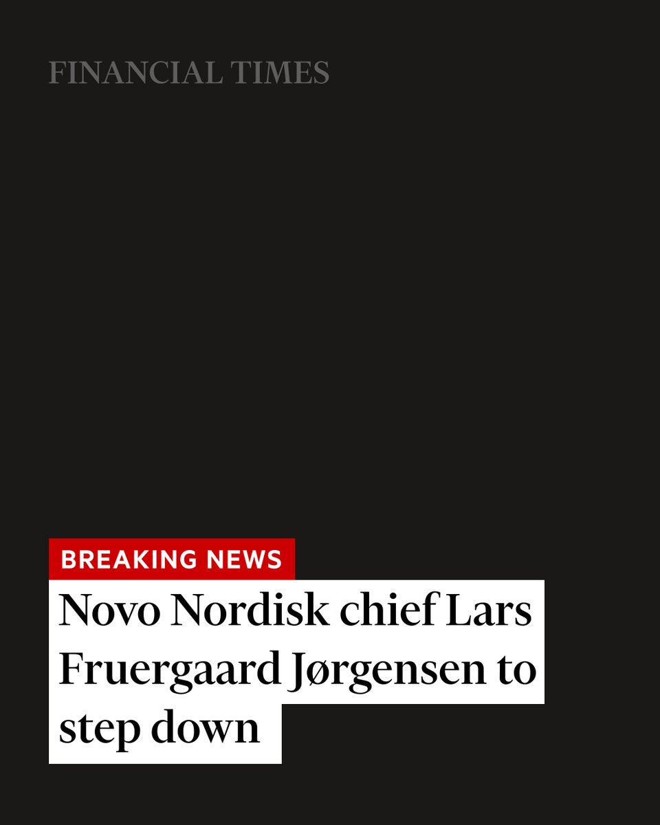 Breaking news: Novo Nordisk has announced that chief executive Lars Fruergaard Jørgensen will step down just days after the pioneering maker of obesity drugs cut its profit forecast. on.ft.com/45eRoxD