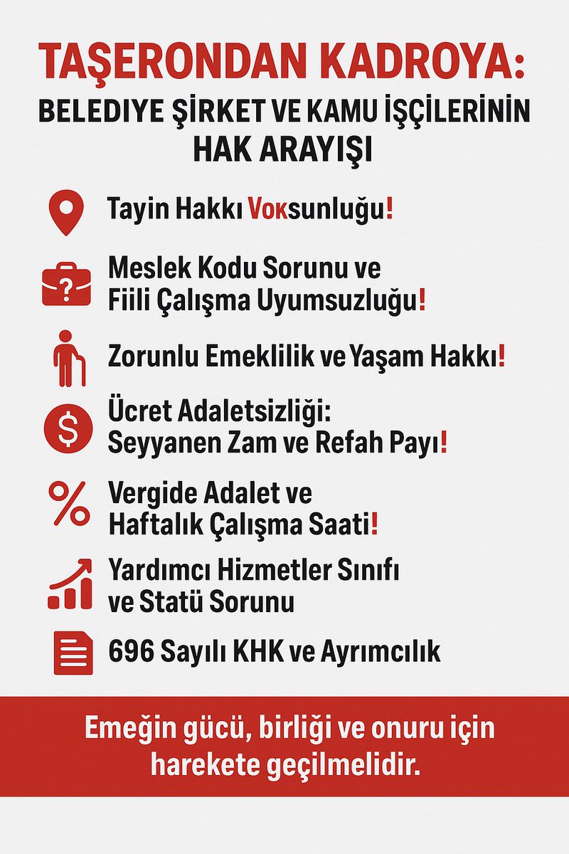 BELEDİYE ŞİRKET VE KAMU İŞÇİLERİNİN TALEPLERİ HAKKINDA 
sbolsevik.blogspot.com/2025/05/tasero…
<a href="/RTErdogan/">Recep Tayyip Erdoğan</a> 
<a href="/isikhanvedat/">Prof. Dr. Vedat Işıkhan</a> 
<a href="/vedatbilgn/">Vedat Bilgin</a> 
<a href="/csgbakanligi/">T.C. Çalışma ve Sosyal Güvenlik Bakanlığı</a> 
<a href="/tcbestepe/">T.C. Cumhurbaşkanlığı</a> 
<a href="/eczozgurozel/">Özgür Özel</a> 
<a href="/taseronis_basin/">Taşeron İş Sendikası</a> 
<a href="/KamuKatib/">KATİB (Kamu Taşeron İşçileri Birliği)</a> 
<a href="/taseron06/">Orhan Karagöz</a> 
<a href="/taseronis_basin/">Taşeron İş Sendikası</a> 
<a href="/belediyeis1983/">Belediye-İş Sendikası</a> 
<a href="/turkiskonf/">TÜRK-İŞ</a> 
<a href="/hakiskonf/">HAKİŞ KONFEDERASYONU</a> 
<a href="/diskinsesi/">DİSK</a>