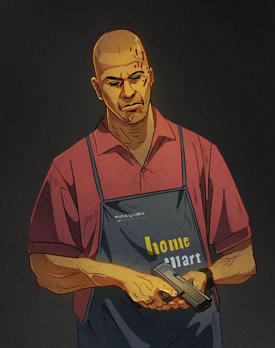 HID_Drawic's tweet image. 今日のイラスト題材は、先日の養蜂家イラストでホムセン勤務の男として触れたホームマート勤務の秒殺男マッコールさんです。個人的に使ってる銃がどうだとかより処刑のカウントで使う腕時計がSUUNTO製というところが一番ささる。#イコライザー　#デンゼル・ワシントン　#Equalizer #DenzelWashington