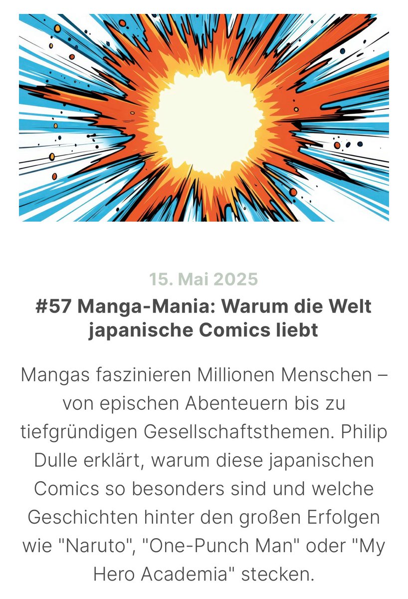 Wir sind stolz auf unsere Alumni! Philip Dulle erklärt, warum diese japanischen Comics so besonders sind. sprechen.com/57-manga-mania… #sprecherausbildung #stimme #manga #podcast