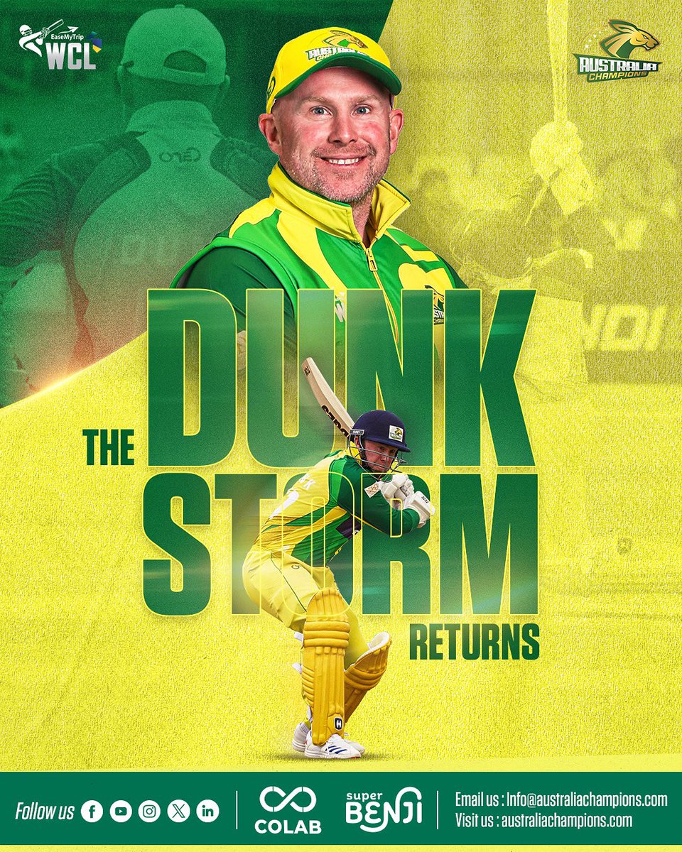 WclAustraliachampions (@australiachamps) on Twitter photo He is back, and ready to π«πππ on every bowler in WCL Season 2! π₯πβ
<a href="/amarxeon/">Amardeep S Reen</a> <a href="/PuneetSinghC/">Puneet Singh</a> #WCL2025 #WCLSeason2 #WorldChampionshipoflegends #Championsbackagain #Aussies #AustralianChampions #WCL He is back, and ready to π«πππ on every bowler in WCL Season 2! π₯πβ
<a href="/amarxeon/">Amardeep S Reen</a> <a href="/PuneetSinghC/">Puneet Singh</a> #WCL2025 #WCLSeason2 #WorldChampionshipoflegends #Championsbackagain #Aussies #AustralianChampions #WCL