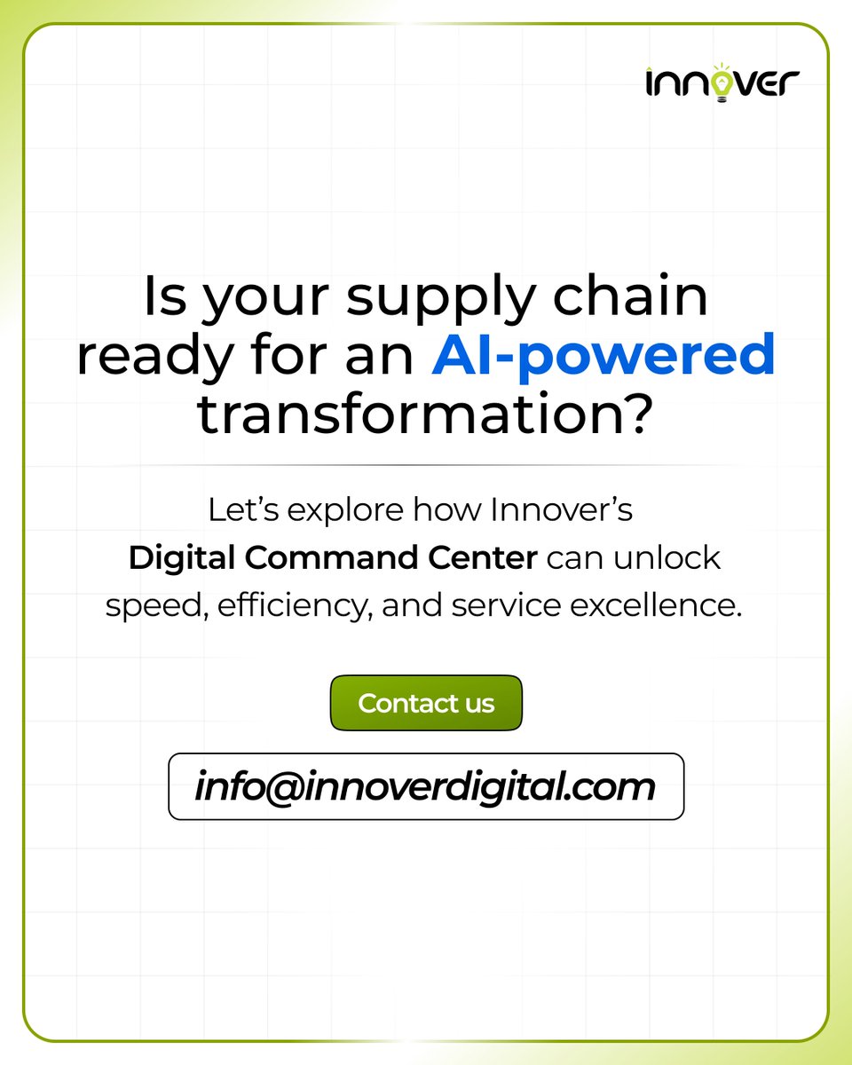 InnoverDigital's tweet photo. Is your supply chain ready for an AI-powered transformation? 🤖
Let Innover’s DCC unlock speed, efficiency, and service excellence.
📩 Contact us: info@innoverdigital.com
#SupplyChain #AI #DigitalCommandCenter https://t.co/R60nMpJPmS