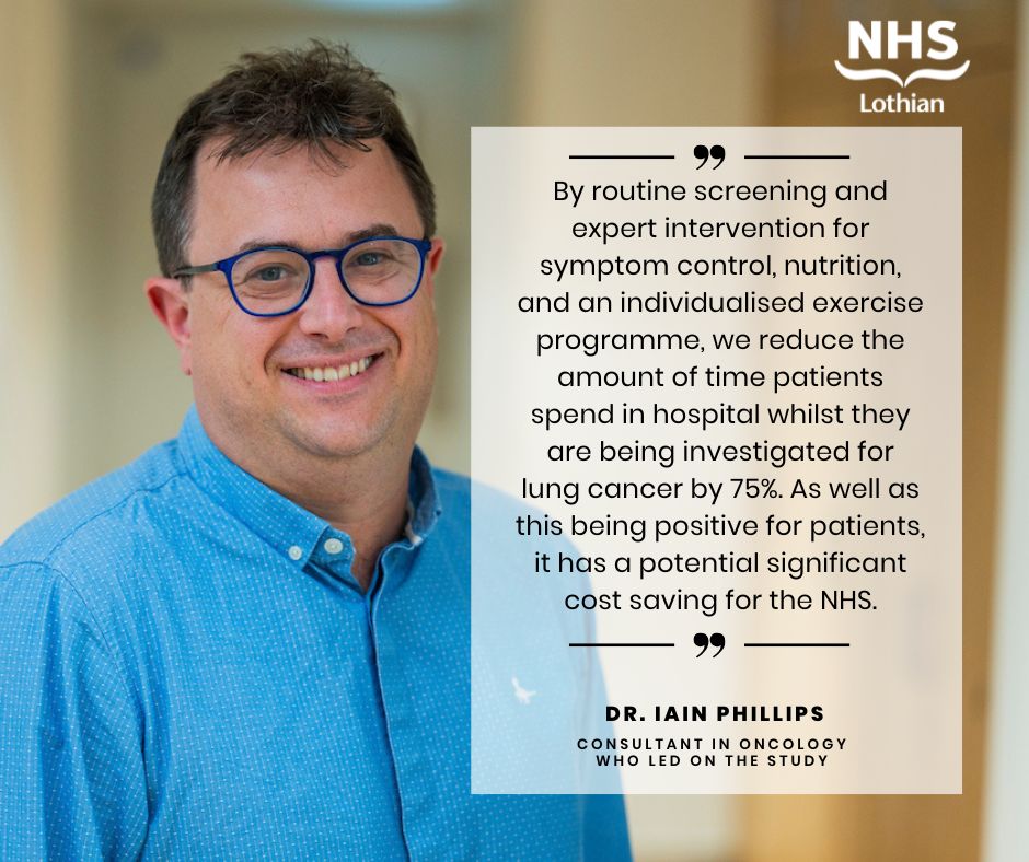 The EPIC project, led by NHS Lothian, shows that early prehabilitation measures for lung cancer patients meant they had a reduced time spent in hospital in six weeks from diagnosis by 75%.

Learn more about the study: news.nhslothian.scot/2025/05/16/ear…