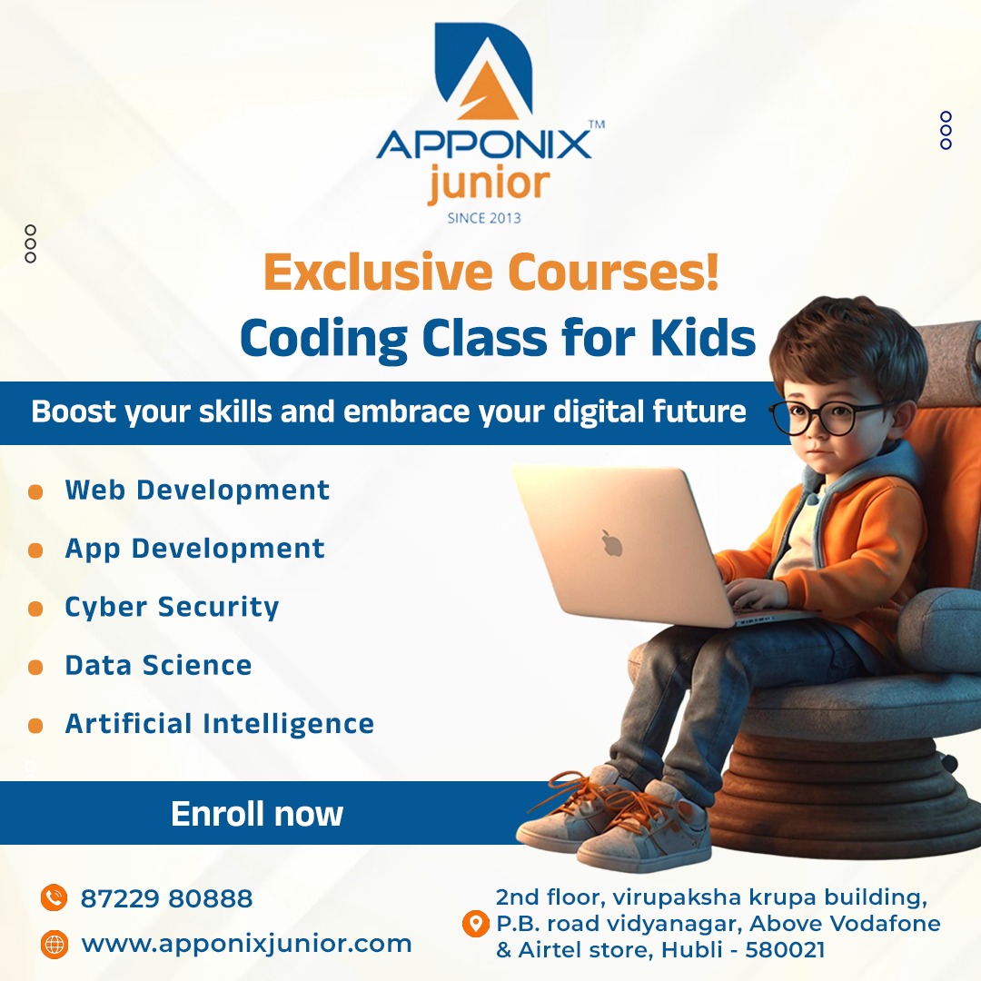 apponixjunior's tweet image. 👨‍💻✨ Unlock your child’s future with coding
Join Apponix Junior in Hubli – Courses in Web Dev, Apps, Cyber Security, AI &amp;amp; more 🚀
📞 87229 80888 | 🌐 apponixjunior.com
🎯 Ages 6+ | Enroll Now
#KidsCanCode #STEMLearning #HubliKids #FutureReady