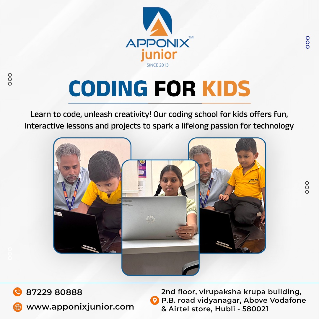 apponixjunior's tweet image. Coding for Kids 💻✨
At Apponix Junior, we make coding fun 🎮 &amp;amp; interactive 🚀
📚 Fun Lessons | 🧩 Projects | 🌐 Future-Ready Skills
🎓 Ages 6+ | 📍 Hubli
📞 87229 80888
🔗 apponixjunior.com
🎁 Book a Free Demo Now
#KidsWhoCode #STEMFun #HubliLearning #CreativeMinds