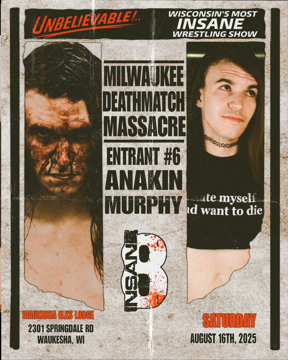 ICWMKE's tweet image. 馃毃INSANE 8 ANNOUNCEMENT馃毃
Entrants #5-8
5. "Short N Sweet" Bobby V
6. "Deathwish" Anakin Murphy
7. "The Honey Badger" Neil "Diamond" Cutter
8. "The Wizard King" Orin Veidt
Tickets Go On Sale ON FACEBOOK June 4th at 3pm CST!