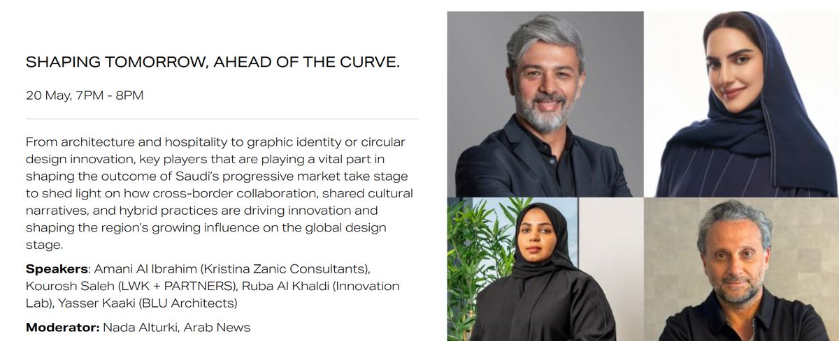 LWK_Partners's tweet image. We’re excited to join the inaugural edition of #DTDRiyadh at JAX District! 🎤
Catch Kourosh Salehi of LWK + PARTNERS speaking on the panel:
 “Shaping Tomorrow, Ahead of the Curve”
🗓️ May 20 | 🕖 7PM | 📍The Forum
A powerful dialogue on culture, innovation &amp;amp; design.
#SaudiDesign