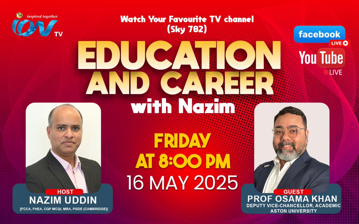 Joining tonight, Friday, 16 May 2025, “Education and Career with Nazim” at the ION Sky studio. Please feel free to tune in. The programme will be in Bangla.