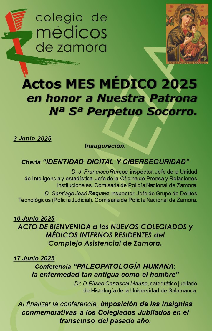 Os dejamos la información sobre los actos que se realizarán durante el mes médico!!! Estáis todos invitados!!! Todas las sesiones se celebrarán a las 18h en el Salón de Actos del Colegio de Médicos de Zamora