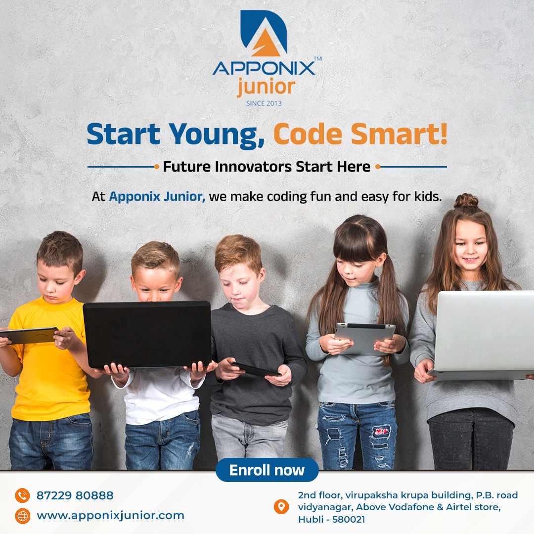 apponixjunior's tweet image. 🚀 Start Young, Code Smart
Fun coding classes for kids at Apponix Junior, Hubli 🎮🧠💻
Learn Web Dev, Cyber Security, AI &amp;amp; more
📍 Offline | 📞 87229 80888 | 🌐 apponixjunior.com
#KidsCanCode #STEMEducation #HubliKids #CodeSmart