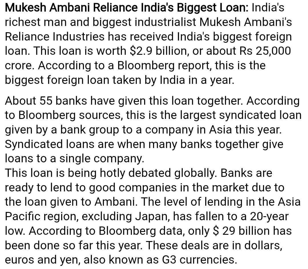 AnandPanna1's tweet photo. 🚨15 May 25 : Mukesh Ambani has received the world's largest loan. 55 banks have come together and given Mukesh Ambani a loan of Rs 242150000000. 

📌  It seems that the country is about to go bankrupt...

https://t.co/QpMmPlsc8F https://t.co/HoSxTd4jAG