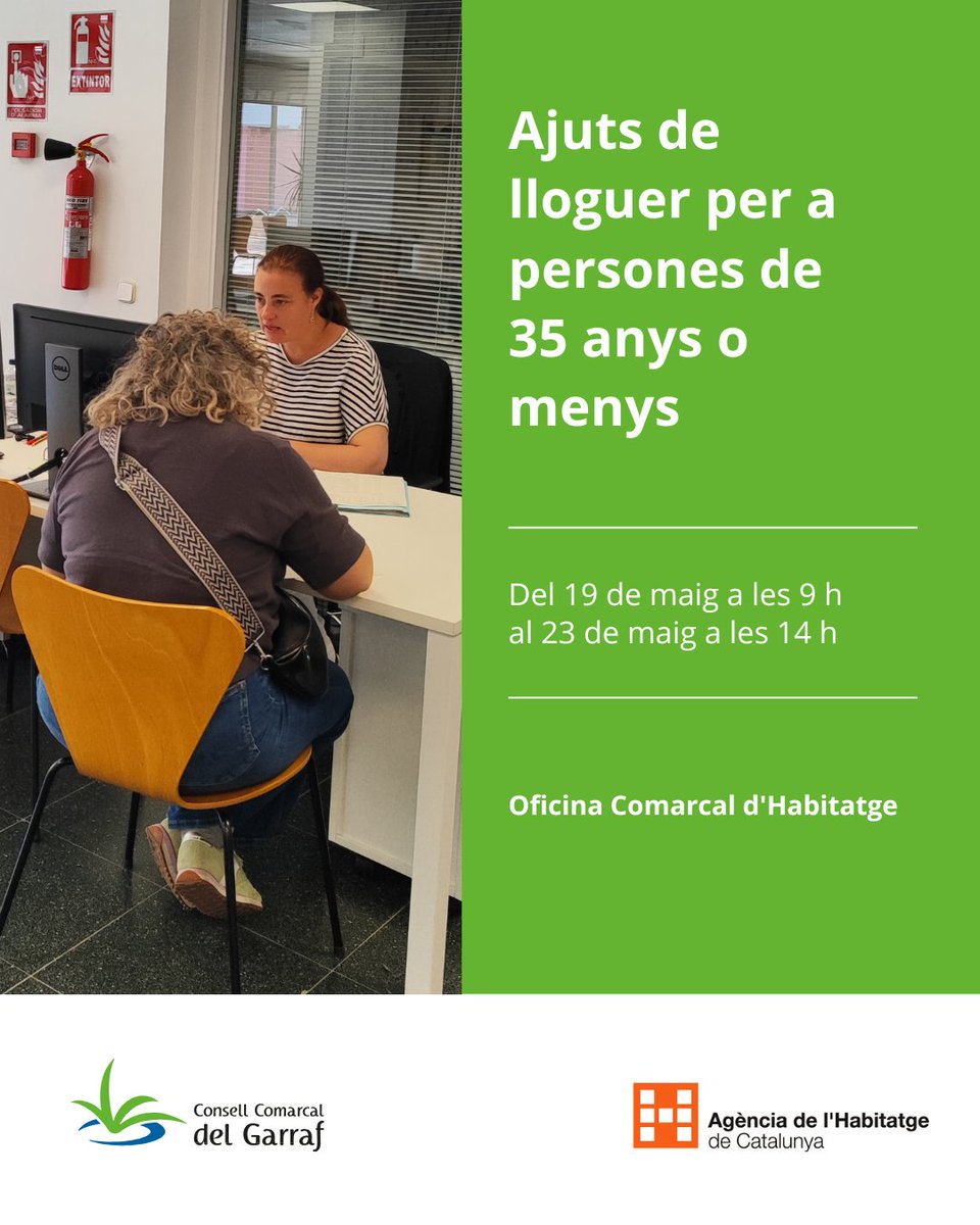 ajcubelles's tweet image. ❗Atenció! Aquest dilluns s’obre la convocatòria d’ajuts per al pagament del #lloguer per a #joves!

Pot sol·licitar el #BoLloguerJove2025 si tens entre 18 i 35 anys i compleixes amb la resta de requisits establerts.

🔗 Informa't a: cubelles.cat/actualitat/not…