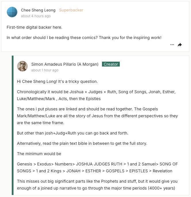 WHAT ORDER TO READ THE BIBLE COMICS IN?: This was my answer. Would you agree? What would you suggest? 

#readingthebible