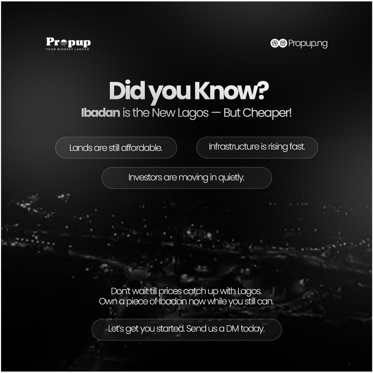 Propupng's tweet image. If Ibadan were a stock, this is your “buy low” moment. 📈

The land is cheap, development is fast, and big players are already cashing in quietly.

Don’t wait till it becomes “I wish I had…”
You’ve seen Lagos. You know how this goes.

#buybeforeitbooms #ibadanrealestate #propup