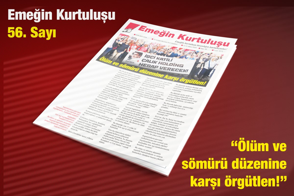 EKurtulusu's tweet photo. Gazetemizin 56. sayısı "Ölüm ve sömürü düzenine karşı örgütlen!" manşeti ile çıktı 👇
https://t.co/o2AuJLR3gE https://t.co/wbzKi4LfTh