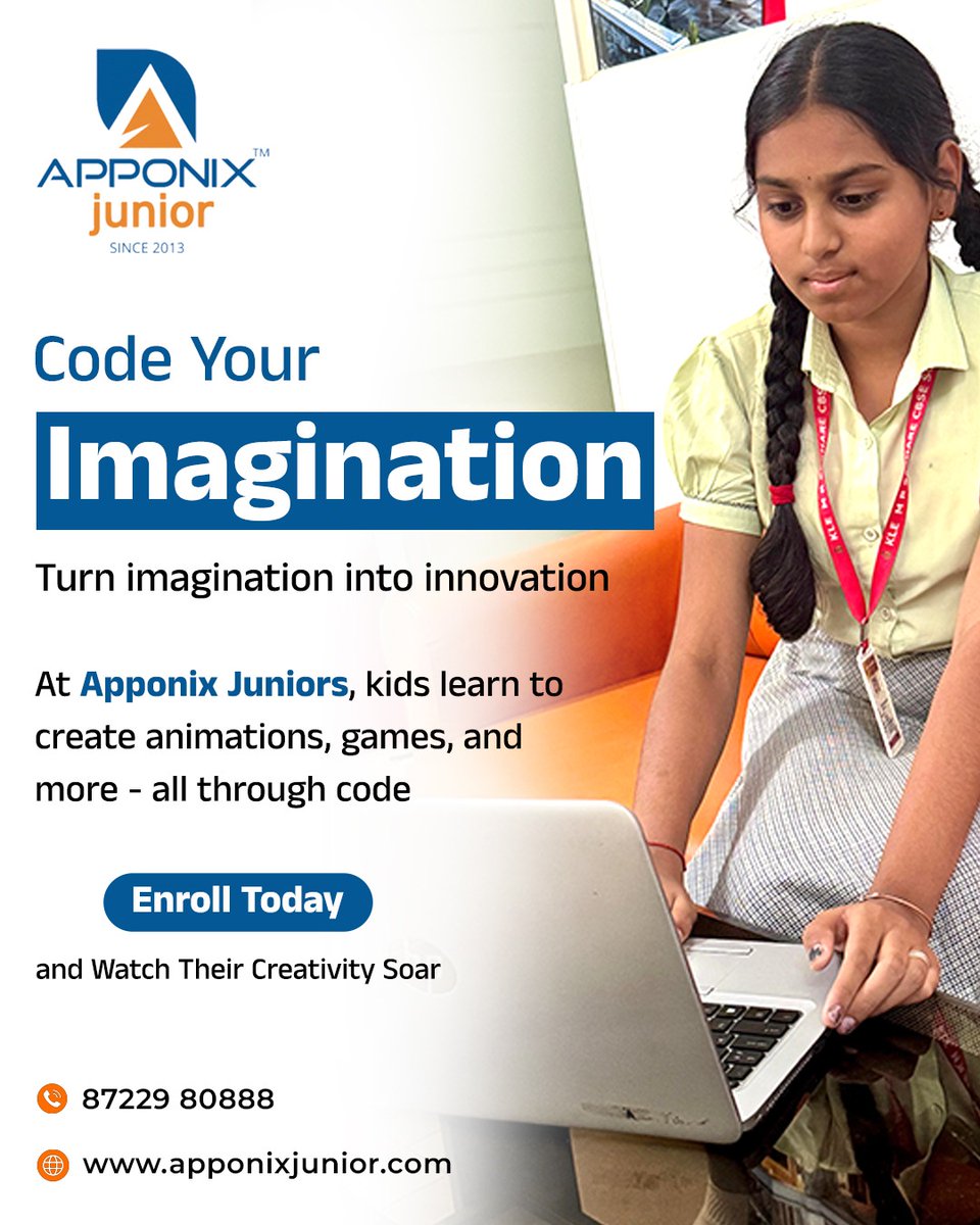 apponixjunior's tweet image. 🎨💻 Code Your Imagination
At ApponixJunior, kids turn ideas into games &amp;amp; animations 🚀
📞 87229 80888 | 🌐 apponixjunior.com | Hubli
👩‍💻 Enroll now &amp;amp; watch creativity soar
#KidsCodingClasses #STEMEducation #FutureTechies #HubliMoms