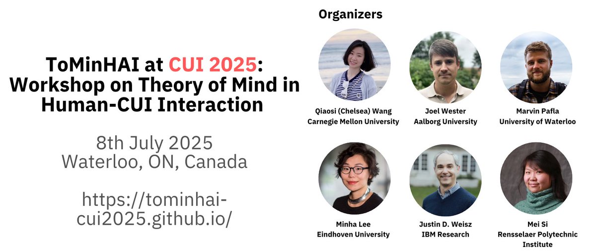 Minha Lee (@minhappylee) on Twitter photo The submission deadline is TODAY to join our <a href="/ACM_CUI/">ACM CUI</a> workshop on Theory of Mind in Human-CUI Interaction!
<a href="/qiaosi_wang/">Qiaosi (Chelsea) Wang 🦋@qiaosiwang</a>, <a href="/C_JoelWester/">Joel Wester</a>, Marvin Pafla, Justin Weisz, & Mei Si
tominhai-cui2025.github.io The submission deadline is TODAY to join our <a href="/ACM_CUI/">ACM CUI</a> workshop on Theory of Mind in Human-CUI Interaction!
<a href="/qiaosi_wang/">Qiaosi (Chelsea) Wang 🦋@qiaosiwang</a>, <a href="/C_JoelWester/">Joel Wester</a>, Marvin Pafla, Justin Weisz, & Mei Si
tominhai-cui2025.github.io