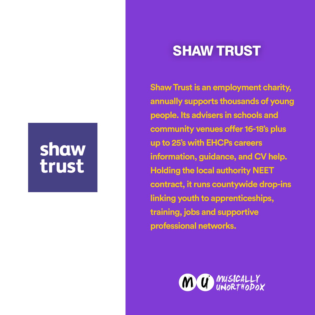 InMusicInMedia's tweet photo. Guest Speaker Shaw Trust, an employment charity for young people will be at the Musically Unorthodox Conference - Thursday 22 May 2025 - Northampton.

GET YOUR FREE TICKET  https://t.co/axXQRolCAH

#YouthEmploymentSupport #SkillsForLife #MusicallyUnorthodox #GetYourTicket https://t.co/OGtaMmYhmW